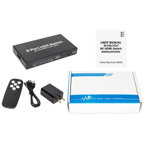 Commutateur HDMI 2.1 5x1 Q8-5 pour home cinéma/bureau, commutateur vidéo de jeu 8K 60 Hz, prise : prise américaine SH3601578-09